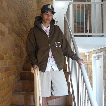 The Mission Double Zip Hoodie [ Brown / Cherry Blossom / pink) ]