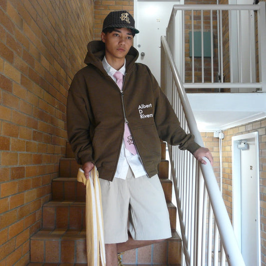 The Mission Double Zip Hoodie [ Brown / Cherry Blossom / pink) ]