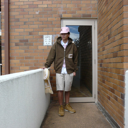 The Mission Double Zip Hoodie [ Brown / Cherry Blossom / pink) ]